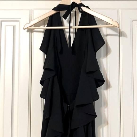 Romeo & Juliet Couture Black Small V Neck Ruffled Halter Pant Jumpsuit - Picture 4 of 7